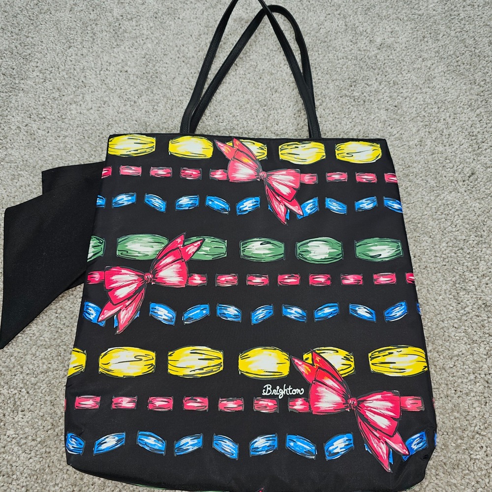 Brighton Take A Beau Black Bow Tote Bag Colorful Bow Ribbon Pattern Women's - Picture 2 of 6